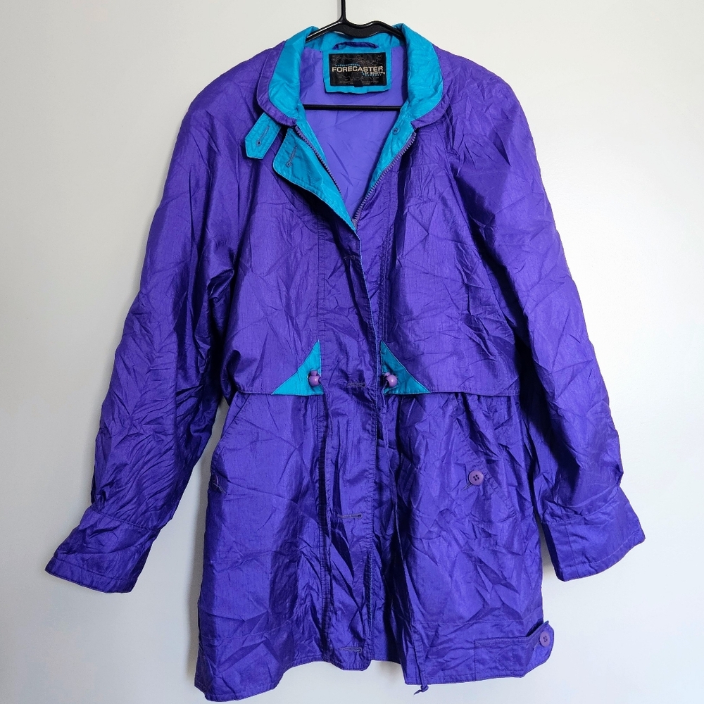 Retro 90s Purple & Teal Mid-Length Windbreaker